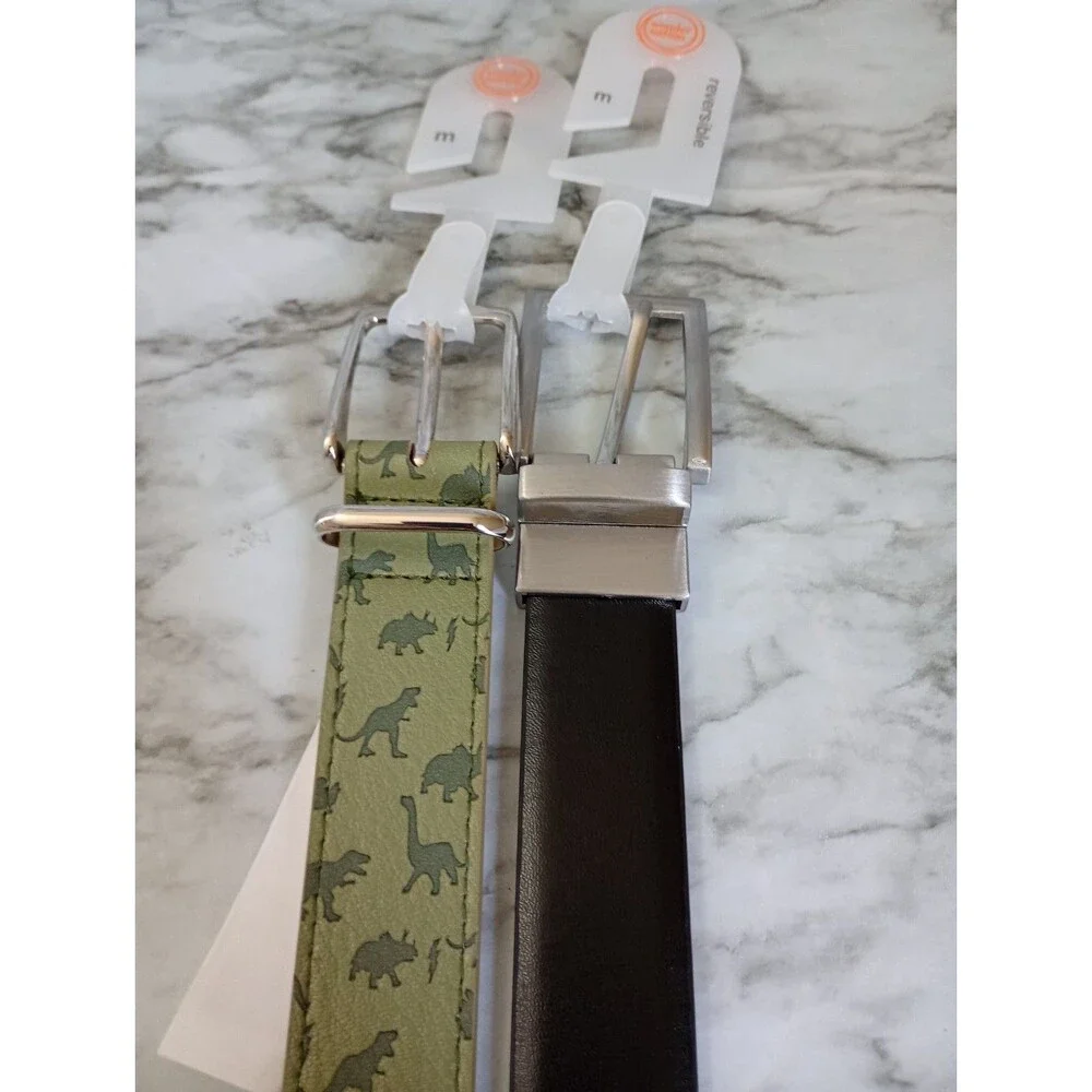 (Bundle) 2 NWT Wonder Nation Belts Black Green Dinosaur Size Medium